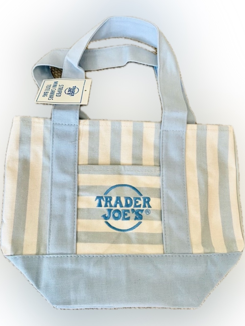New Trader Joe's Blue Pastel Stripe Tote Bag Summer 2026